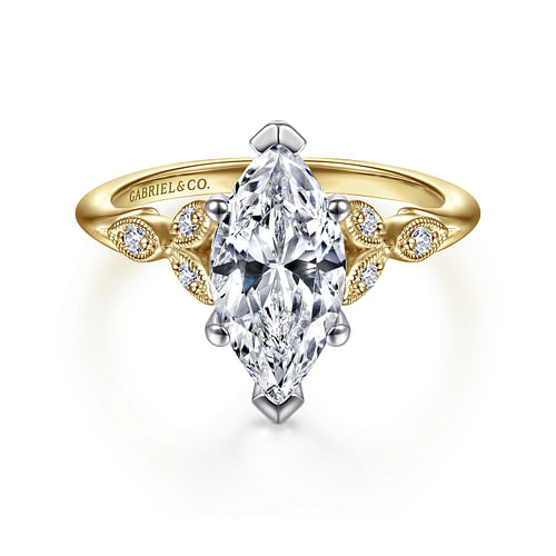 14K White-Yellow Gold Marquise Shape Diamond Engagement Ring