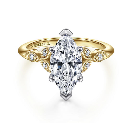 Gabriel - 14K White-Yellow Gold Marquise Shape Diamond Engagement Ring