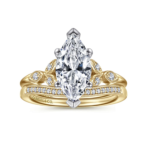 14K White-Yellow Gold Marquise Shape Diamond Engagement Ring