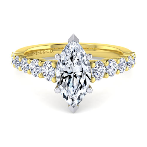 14K White-Yellow Gold Marquise Shape Diamond Engagement Ring