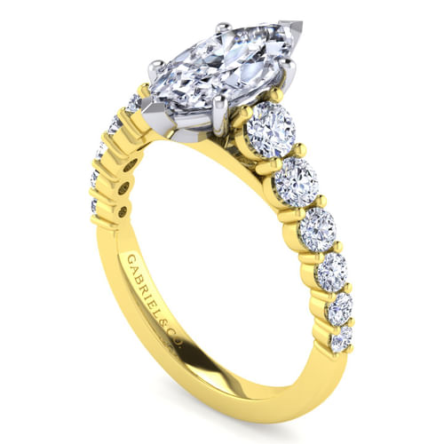 14K White-Yellow Gold Marquise Shape Diamond Engagement Ring