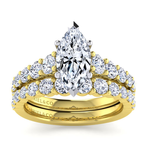 14K White-Yellow Gold Marquise Shape Diamond Engagement Ring