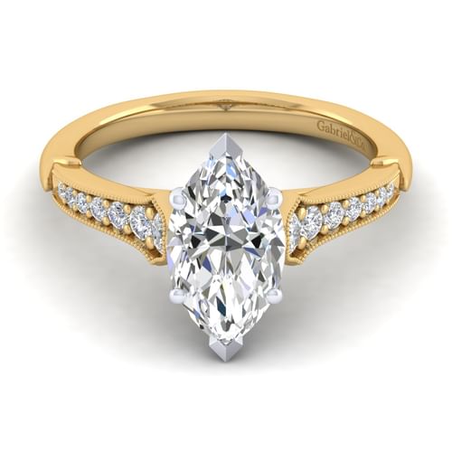 14K White-Yellow Gold Marquise Shape Diamond Engagement Ring