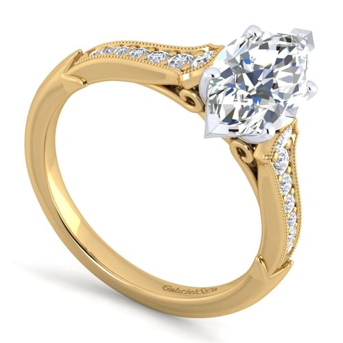 14K White-Yellow Gold Marquise Shape Diamond Engagement Ring