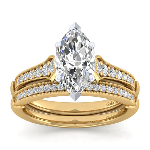 14K White-Yellow Gold Marquise Shape Diamond Engagement Ring