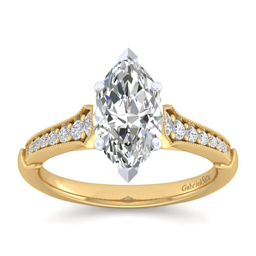 14K White-Yellow Gold Marquise Shape Diamond Engagement Ring