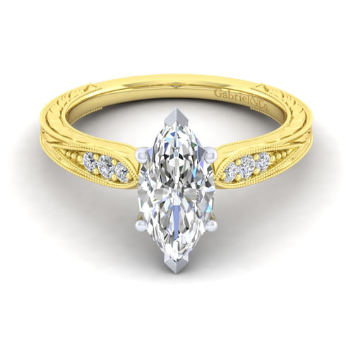 14K White-Yellow Gold Marquise Shape Diamond Engagement Ring