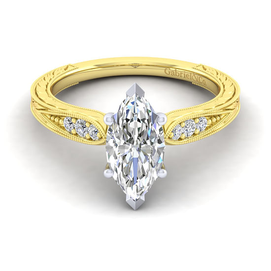 Gabriel - 14K White-Yellow Gold Marquise Shape Diamond Engagement Ring