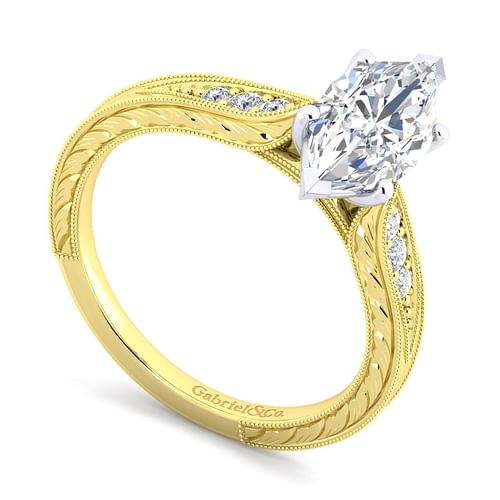 14K White-Yellow Gold Marquise Shape Diamond Engagement Ring
