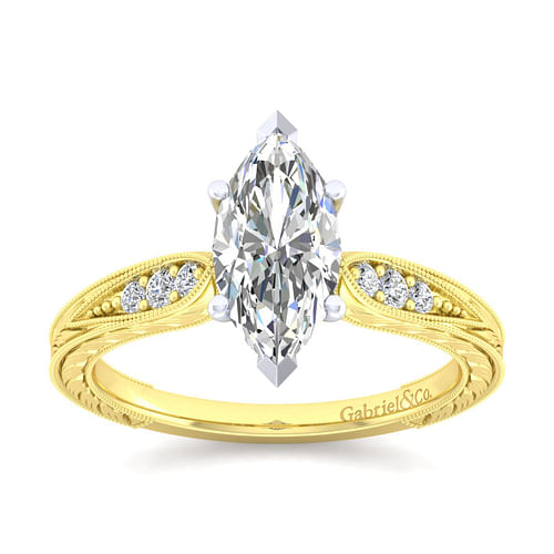 14K White-Yellow Gold Marquise Shape Diamond Engagement Ring