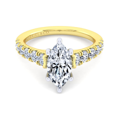 14K White-Yellow Gold Marquise Shape Diamond Engagement Ring
