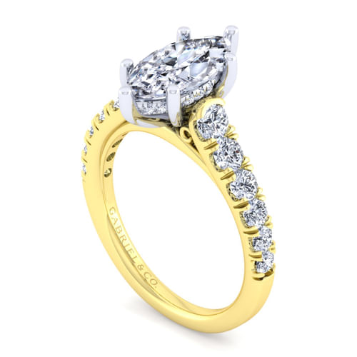 14K White-Yellow Gold Marquise Shape Diamond Engagement Ring