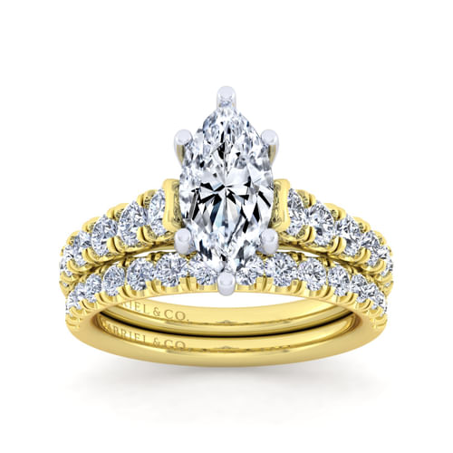 14K White-Yellow Gold Marquise Shape Diamond Engagement Ring