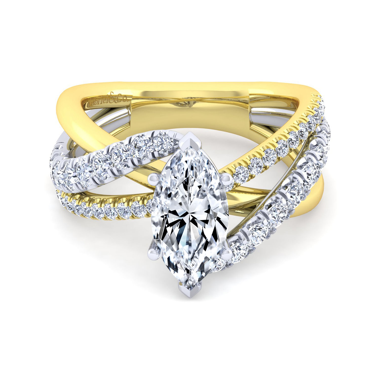 Gabriel - 14K White-Yellow Gold Marquise Shape Diamond Engagement Ring