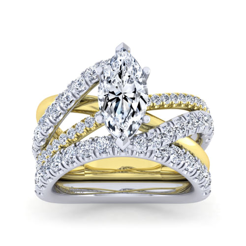 14K White-Yellow Gold Marquise Shape Diamond Engagement Ring