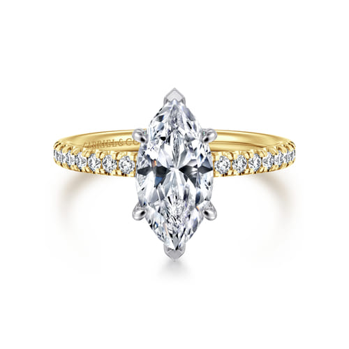14K White-Yellow Gold Marquise Shape Diamond Engagement Ring