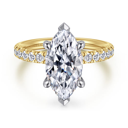14K White-Yellow Gold Marquise Shape Diamond Engagement Ring