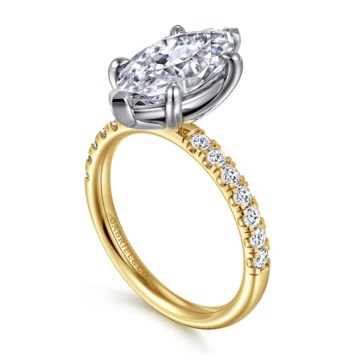 14K White-Yellow Gold Marquise Shape Diamond Engagement Ring