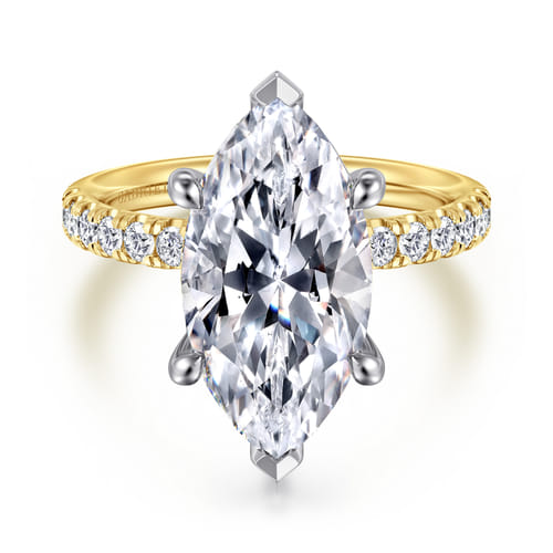14K White-Yellow Gold Marquise Shape Diamond Engagement Ring