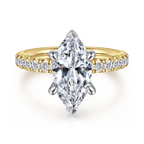 14K White-Yellow Gold Marquise Shape Diamond Engagement Ring