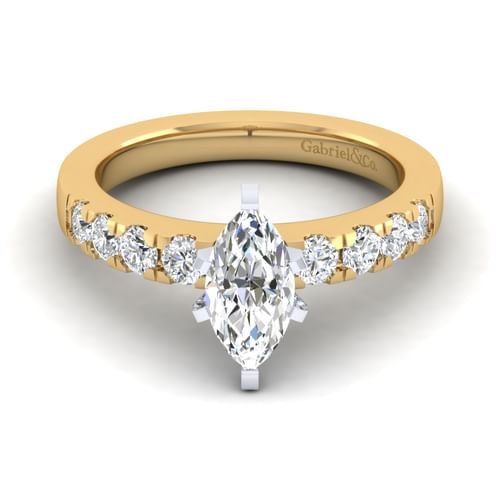 14K White-Yellow Gold Marquise Shape Diamond Engagement Ring