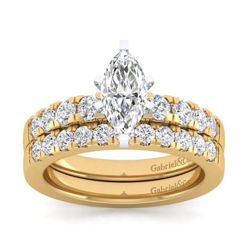 14K White-Yellow Gold Marquise Shape Diamond Engagement Ring