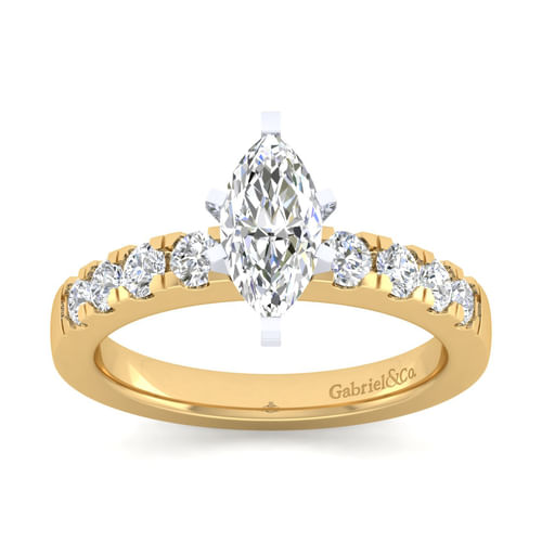 14K White-Yellow Gold Marquise Shape Diamond Engagement Ring