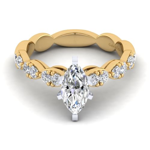 14K White-Yellow Gold Marquise Shape Diamond Engagement Ring