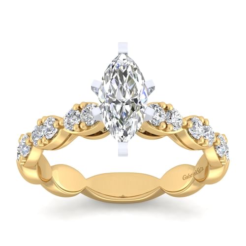 14K White-Yellow Gold Marquise Shape Diamond Engagement Ring