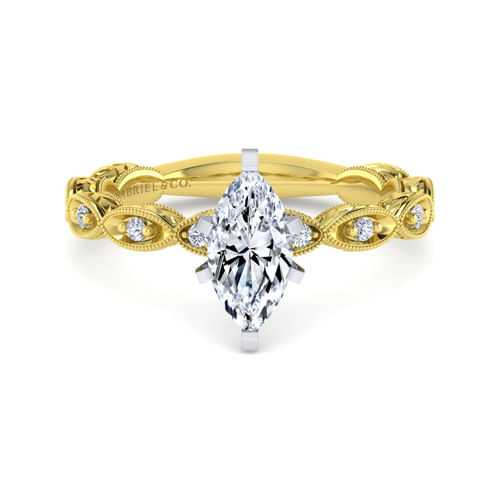 14K White-Yellow Gold Marquise Shape Diamond Engagement Ring