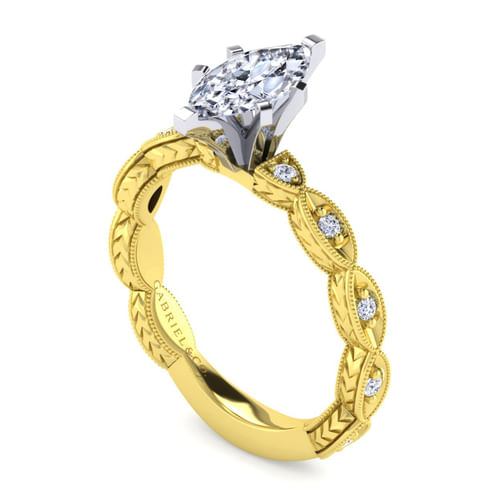 14K White-Yellow Gold Marquise Shape Diamond Engagement Ring