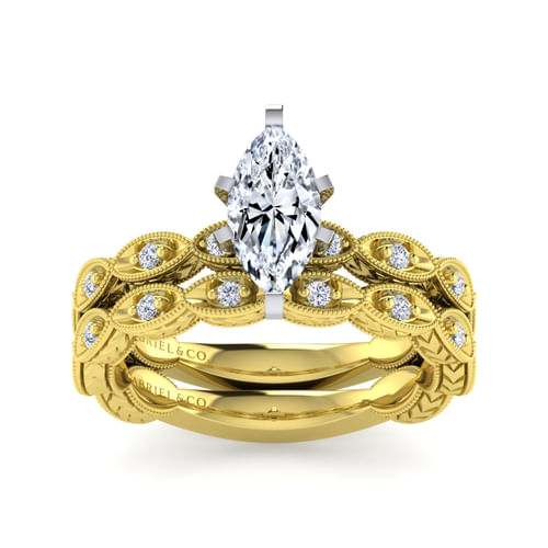 14K White-Yellow Gold Marquise Shape Diamond Engagement Ring