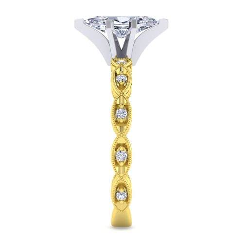 14K White-Yellow Gold Marquise Shape Diamond Engagement Ring