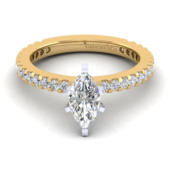 Gabriel - 14K White-Yellow Gold Marquise Shape Diamond Engagement Ring