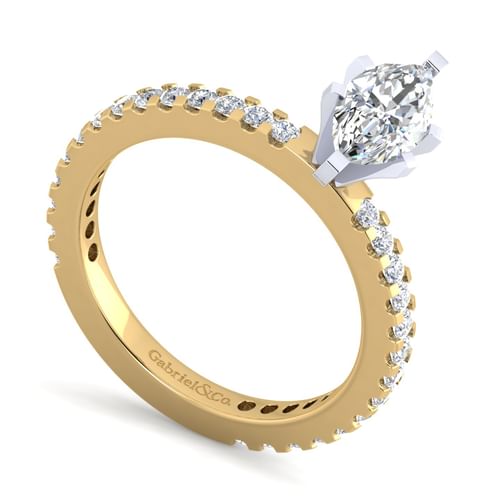 14K White-Yellow Gold Marquise Shape Diamond Engagement Ring