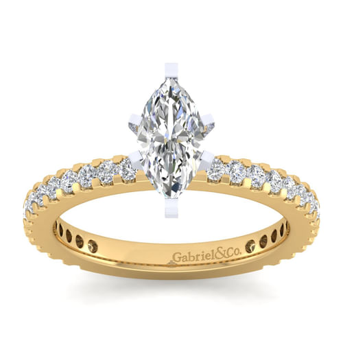 14K White-Yellow Gold Marquise Shape Diamond Engagement Ring