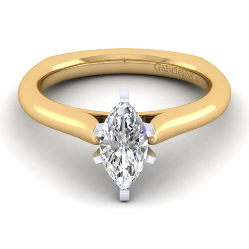 14K White-Yellow Gold Marquise Shape Diamond Engagement Ring