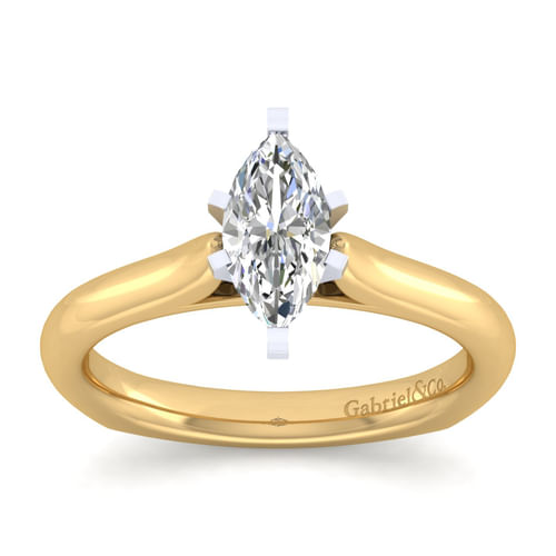 14K White-Yellow Gold Marquise Shape Diamond Engagement Ring