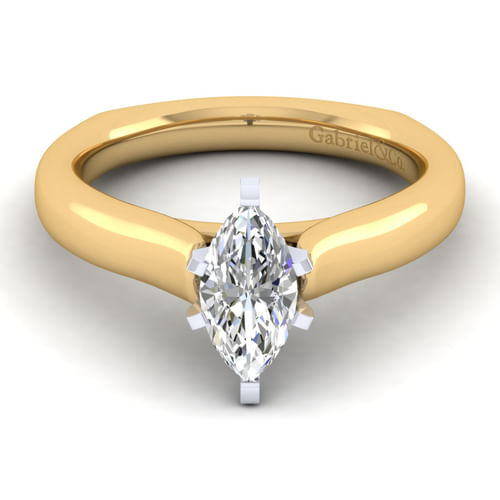 14K White-Yellow Gold Marquise Shape Diamond Engagement Ring