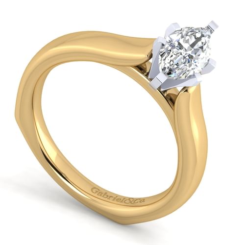 14K White-Yellow Gold Marquise Shape Diamond Engagement Ring