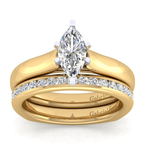 14K White-Yellow Gold Marquise Shape Diamond Engagement Ring