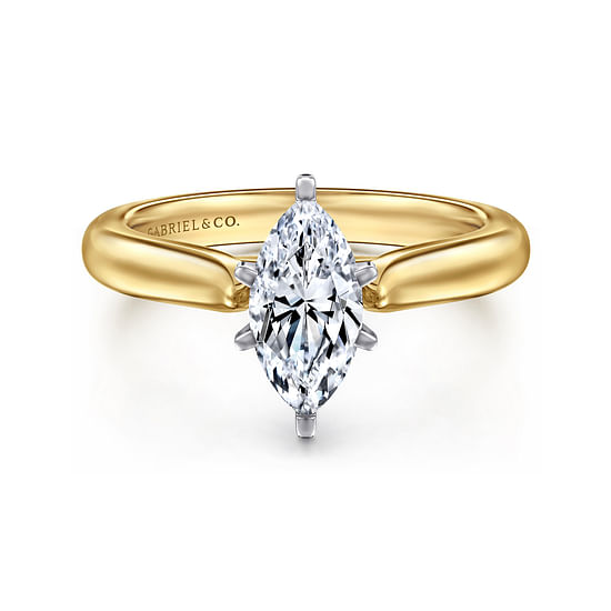 Gabriel - 14K White-Yellow Gold Marquise Shape Diamond Engagement Ring
