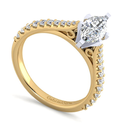 14K White-Yellow Gold Marquise Shape Diamond Engagement Ring