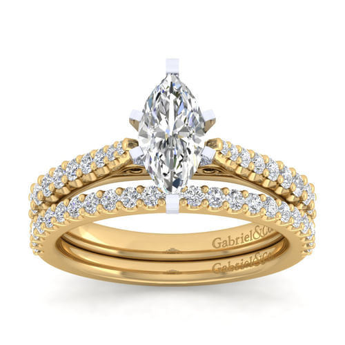 14K White-Yellow Gold Marquise Shape Diamond Engagement Ring