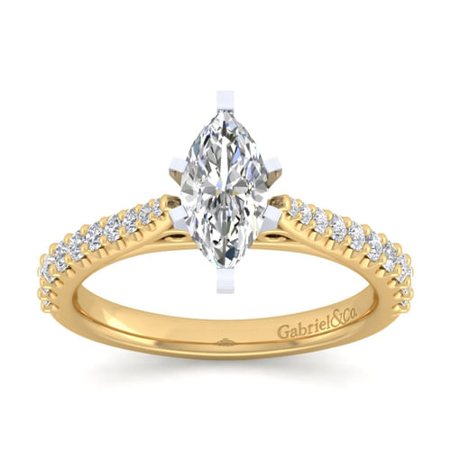 14K White-Yellow Gold Marquise Shape Diamond Engagement Ring