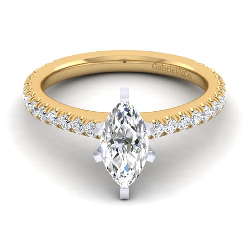 14K White-Yellow Gold Marquise Shape Diamond Engagement Ring