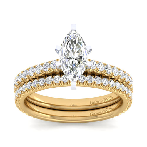 14K White-Yellow Gold Marquise Shape Diamond Engagement Ring