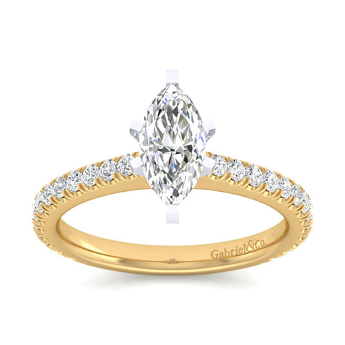 14K White-Yellow Gold Marquise Shape Diamond Engagement Ring