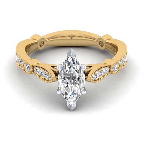 14K White-Yellow Gold Marquise Shape Diamond Engagement Ring