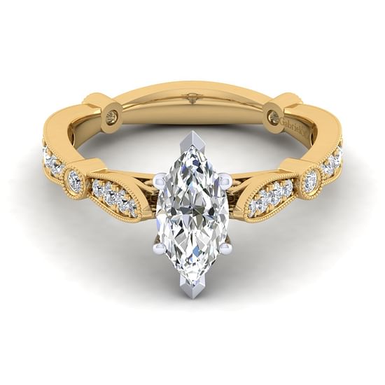 Gabriel - 14K White-Yellow Gold Marquise Shape Diamond Engagement Ring